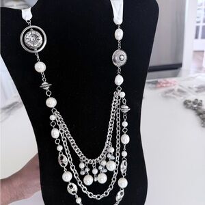 Silver Pearl Multi-Strand Fashion Necklace